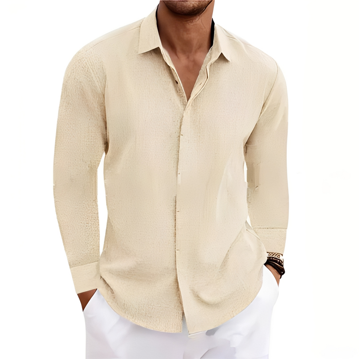 Hombre Camisa de manga larga con cuello puntiagudo y tapeta oculta - relajada recta