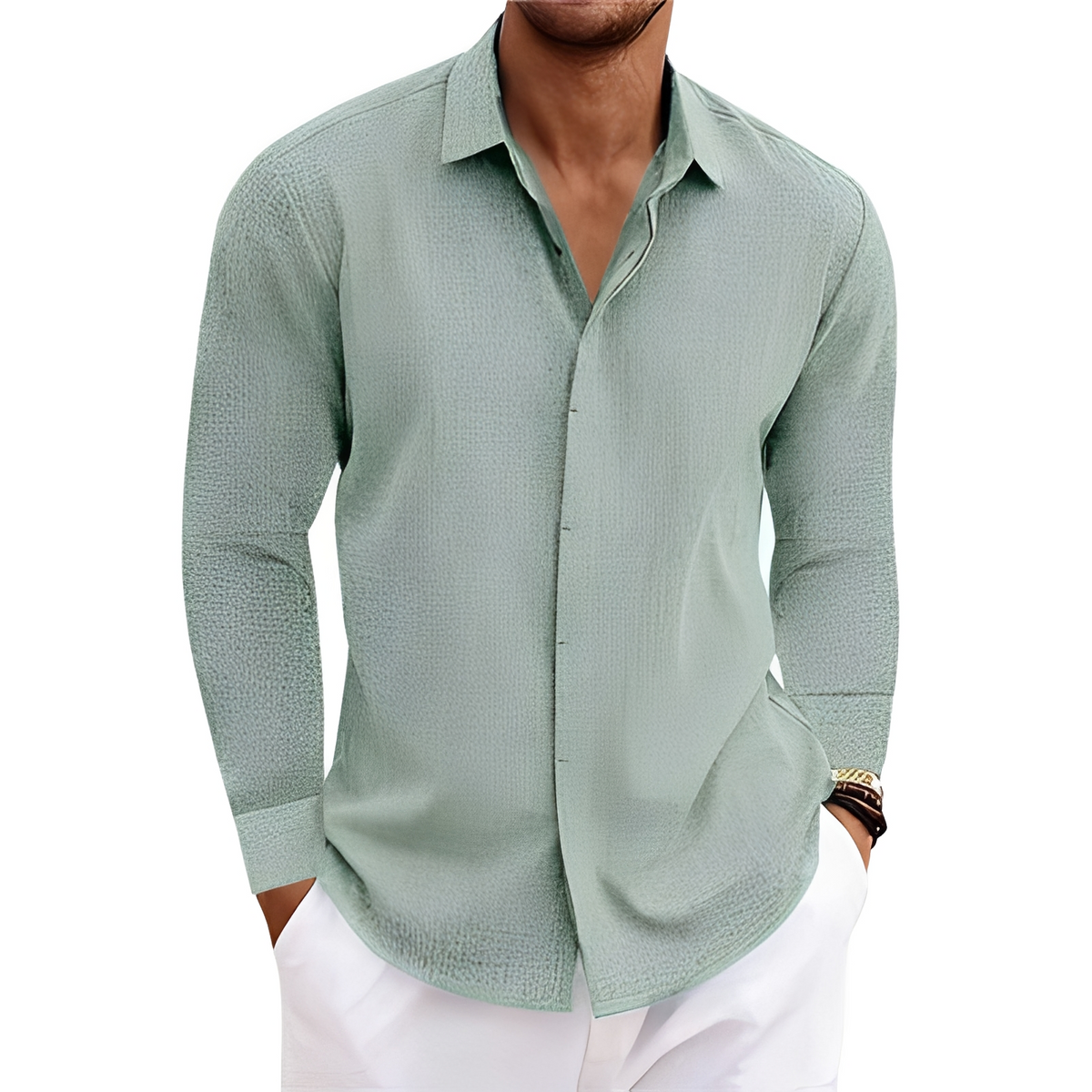 Hombre Camisa de manga larga con cuello puntiagudo y tapeta oculta - relajada recta