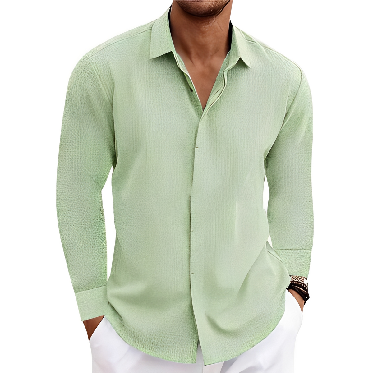 Hombre Camisa de manga larga con cuello puntiagudo y tapeta oculta - relajada recta