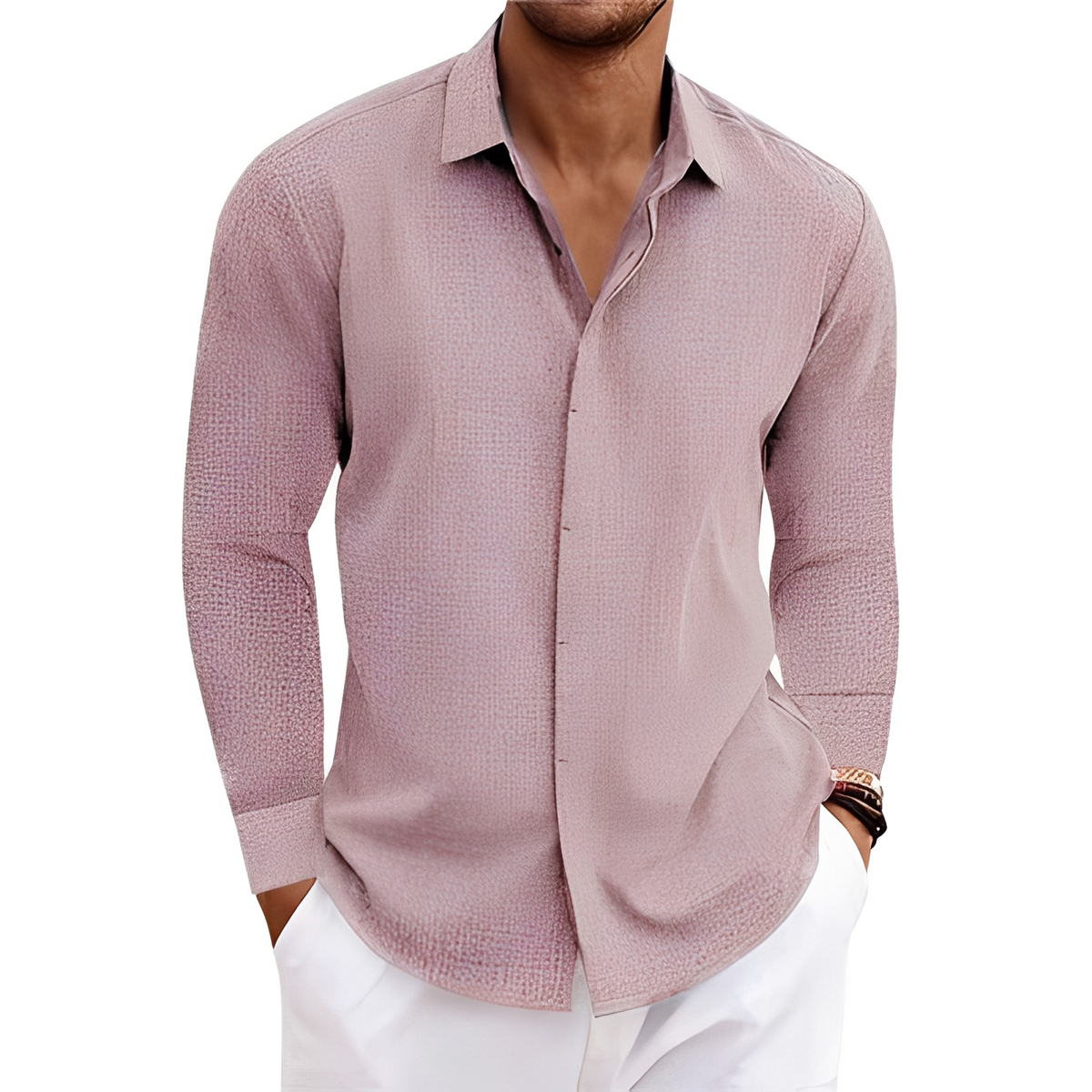 Hombre Camisa de manga larga con cuello puntiagudo y tapeta oculta - relajada recta