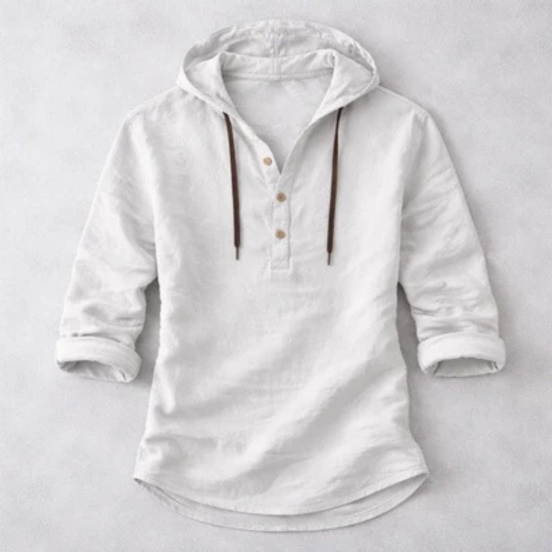 Hombre Camiseta con Capucha y Henley de Manga Larga con Cordón y Puño Curvo