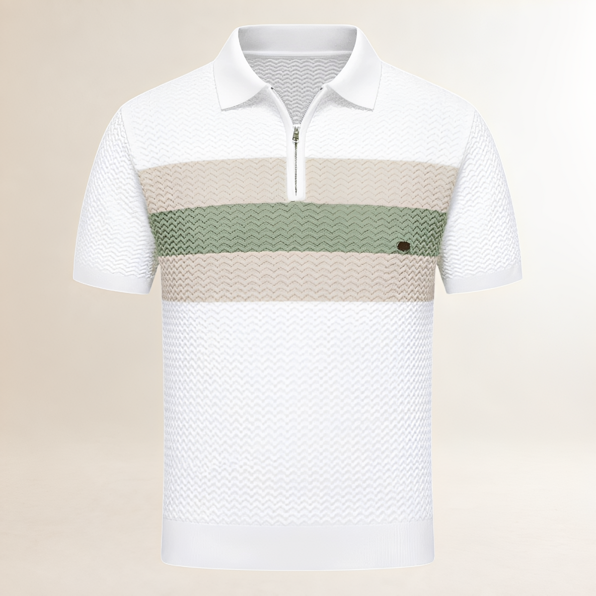 Hombre camiseta polo de manga corta con cremallera 1/4 y textura ondulada con franjas en el pecho