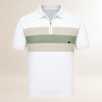 Hombre camiseta polo de manga corta con cremallera 1/4 y textura ondulada con franjas en el pecho