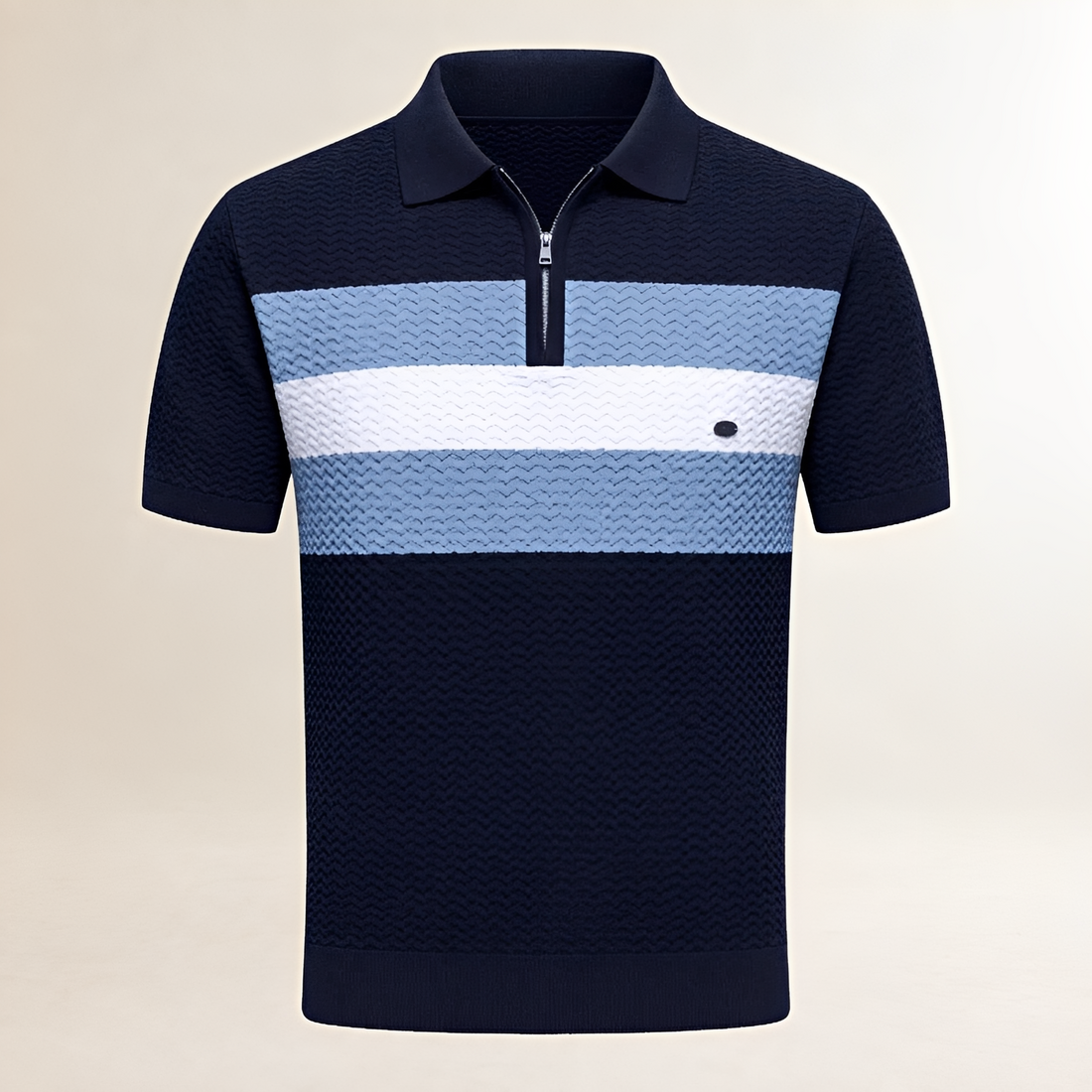 Hombre camiseta polo de manga corta con cremallera 1/4 y textura ondulada con franjas en el pecho