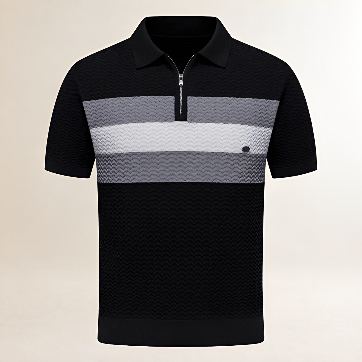 Hombre camiseta polo de manga corta con cremallera 1/4 y textura ondulada con franjas en el pecho