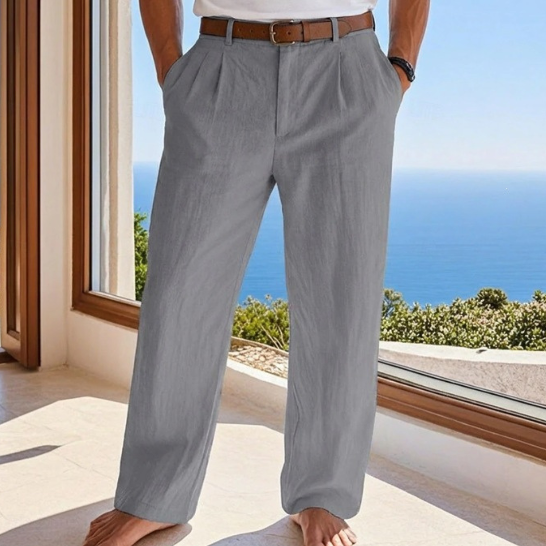 Hombres Pantalón recto con pliegues delantero - cintura con trabillas y bolsillos frontales inclinados