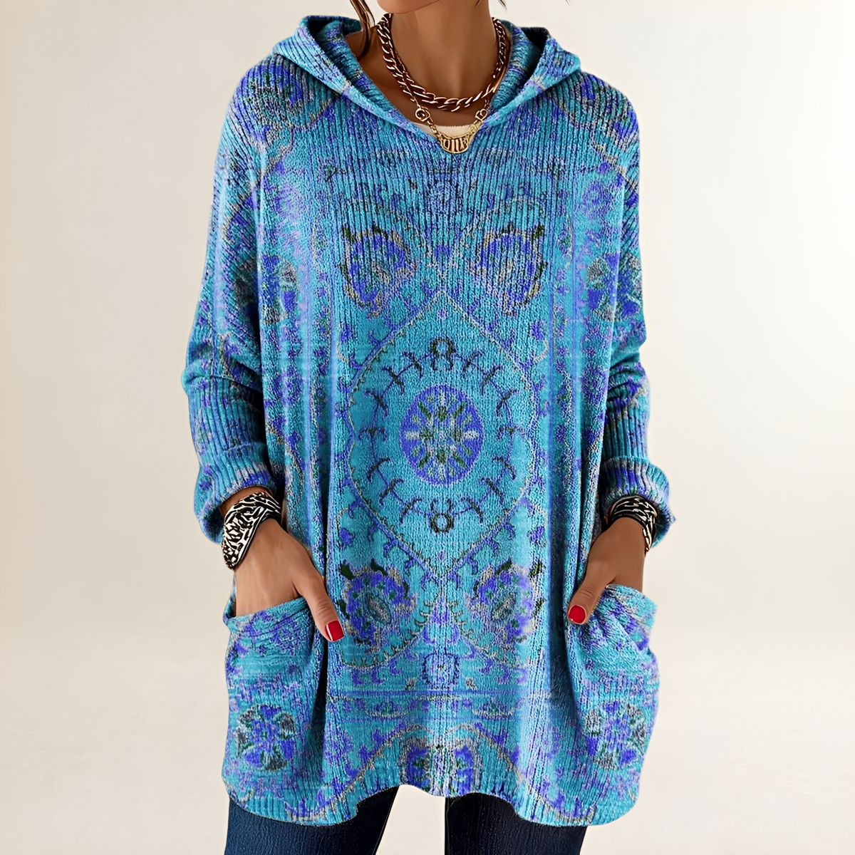 Hoodie Mujer Tunic-Longitud Relajada con Bolsillos