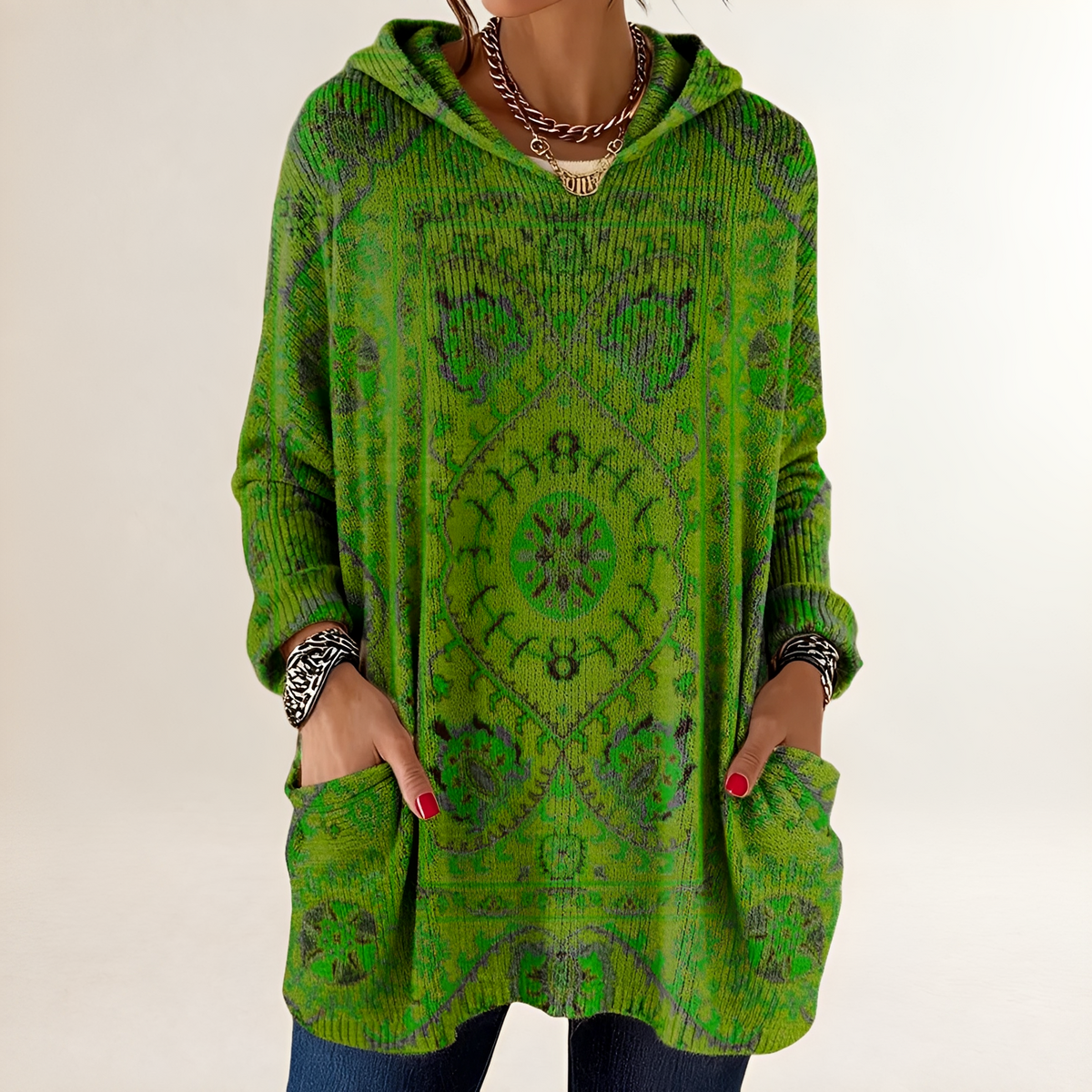 Hoodie Mujer Tunic-Longitud Relajada con Bolsillos