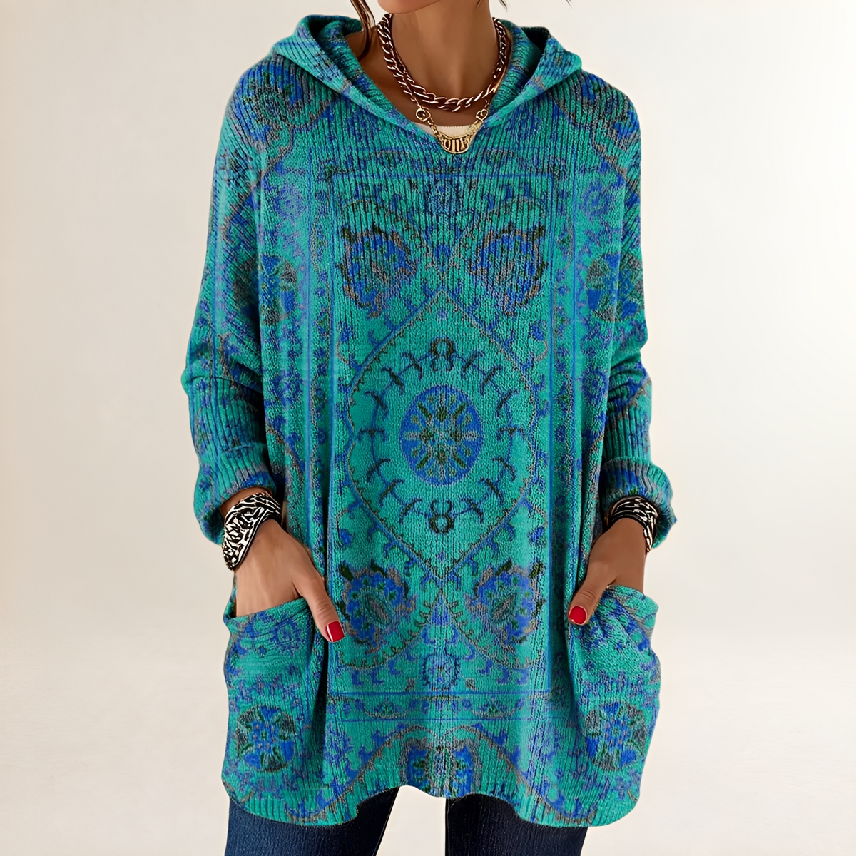 Hoodie Mujer Tunic-Longitud Relajada con Bolsillos