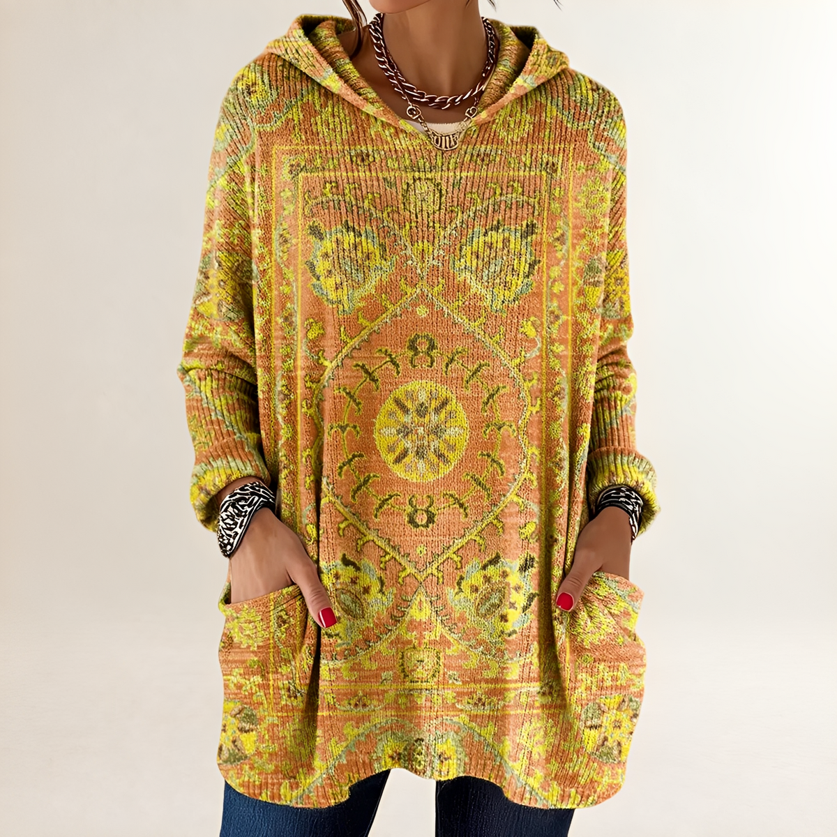 Hoodie Mujer Tunic-Longitud Relajada con Bolsillos
