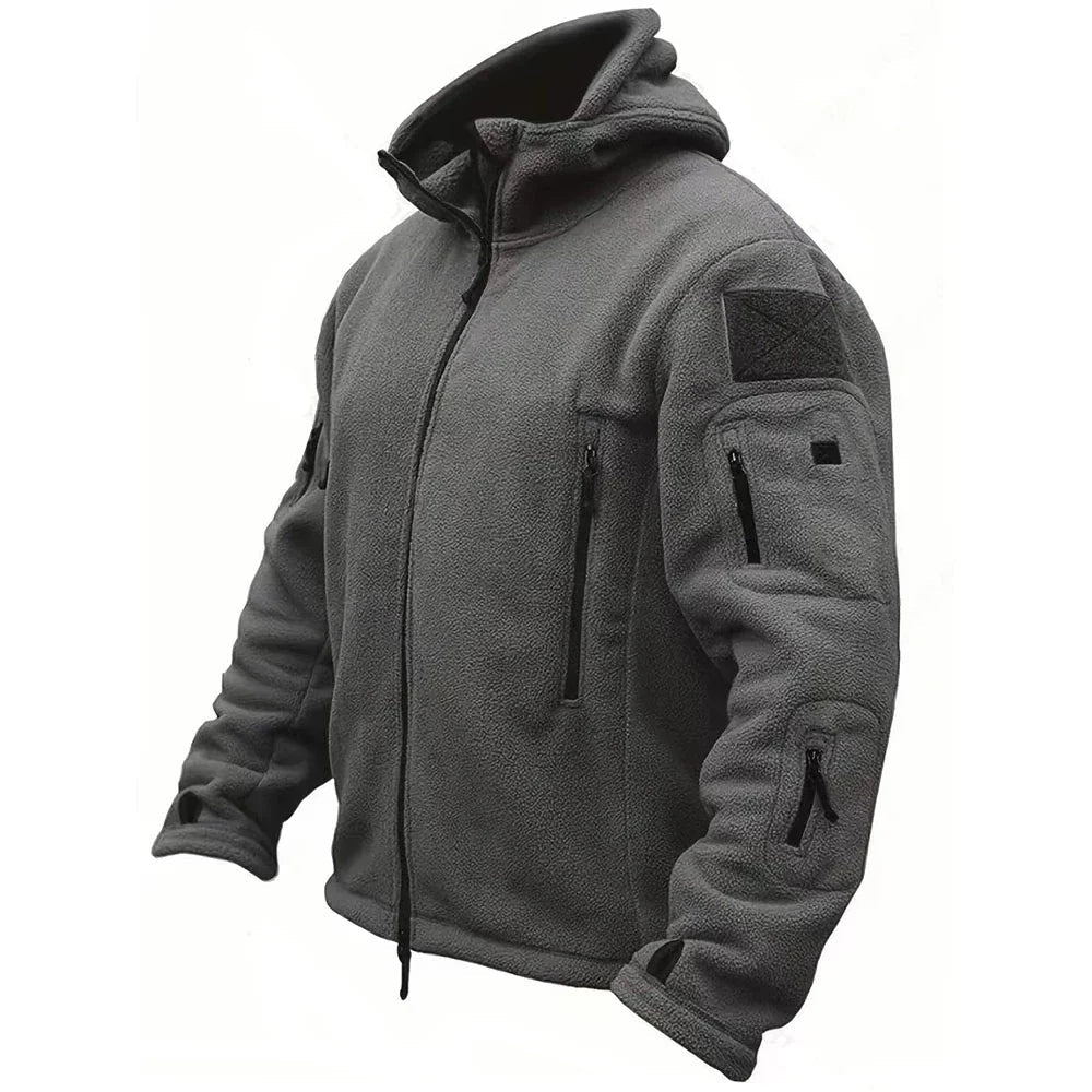 Jacketas de hombre con capucha y cierre frontal completo con múltiples bolsillos y puños con abertura para el dedo