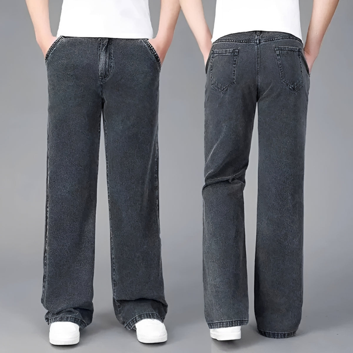 Jeans de corte bootcut para hombre con pernera acampanada y múltiples bolsillos - corte relajado