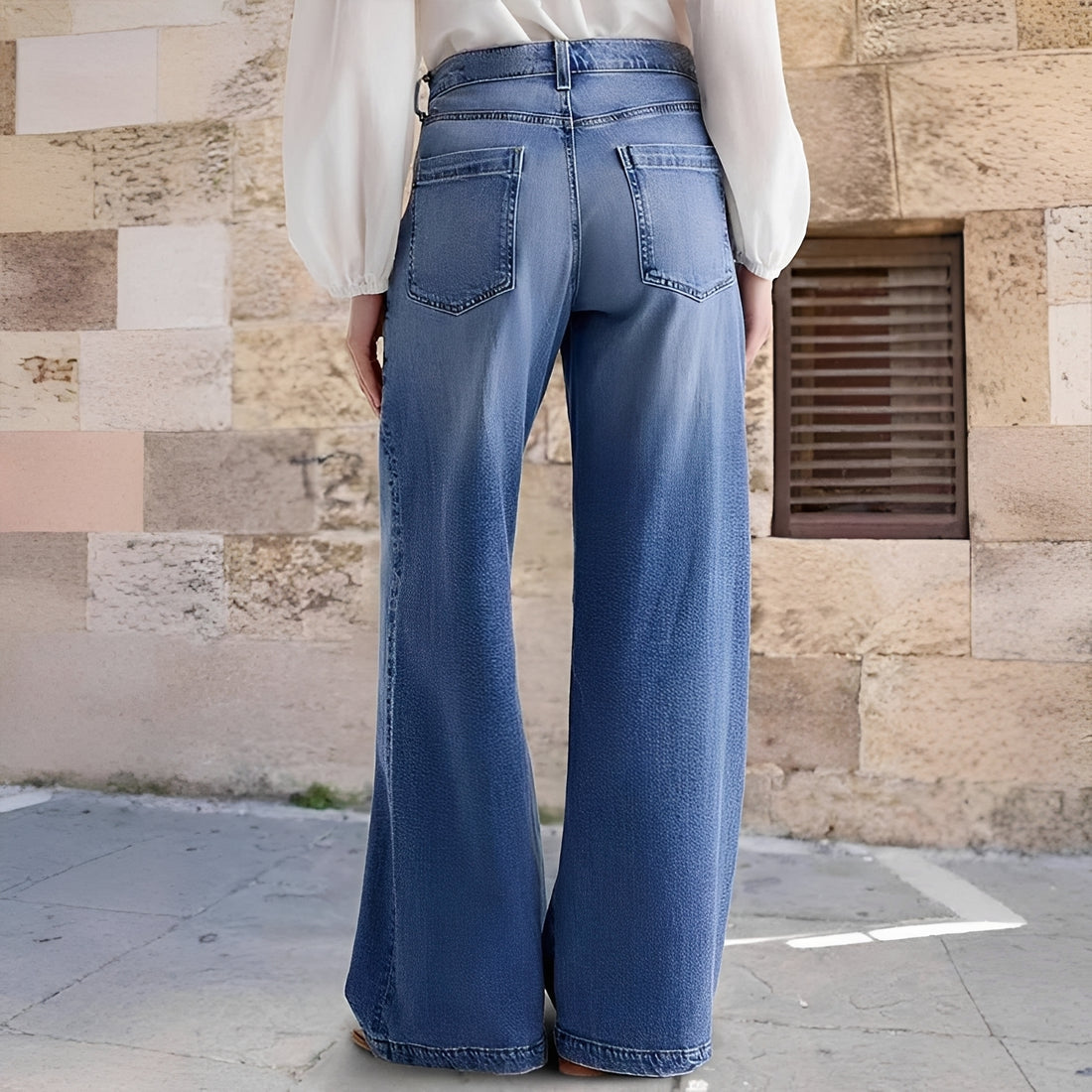 Jeans de mujer de pierna ancha - Cintura alta, ajuste relajado, lavado clásico