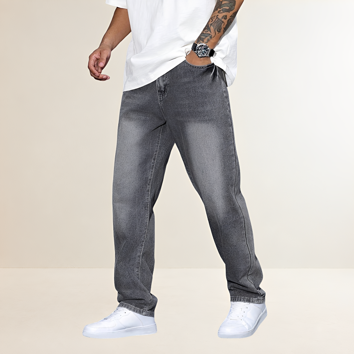 Jeans rectos de hombre con corte casual y cintura media