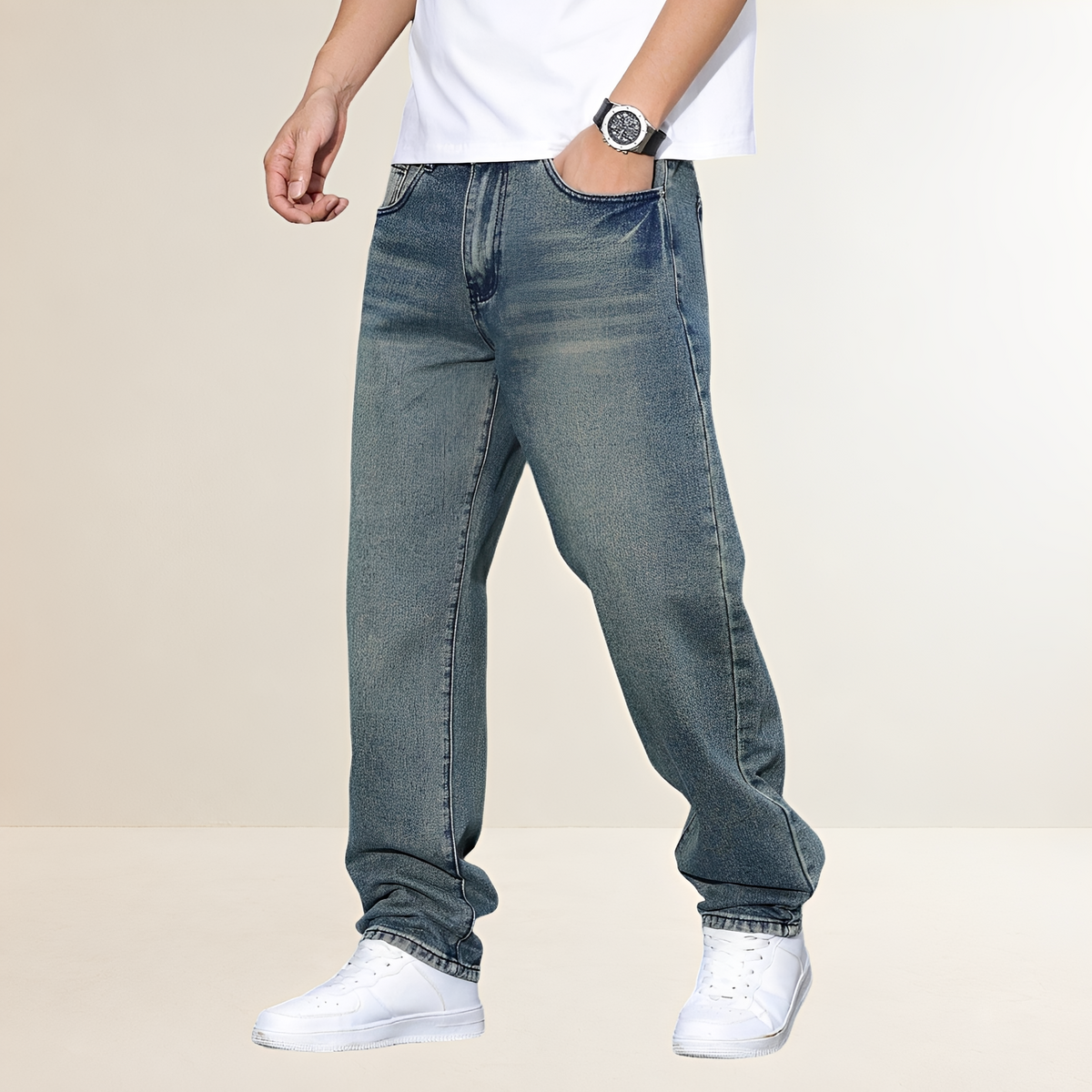 Jeans rectos de hombre con corte casual y cintura media