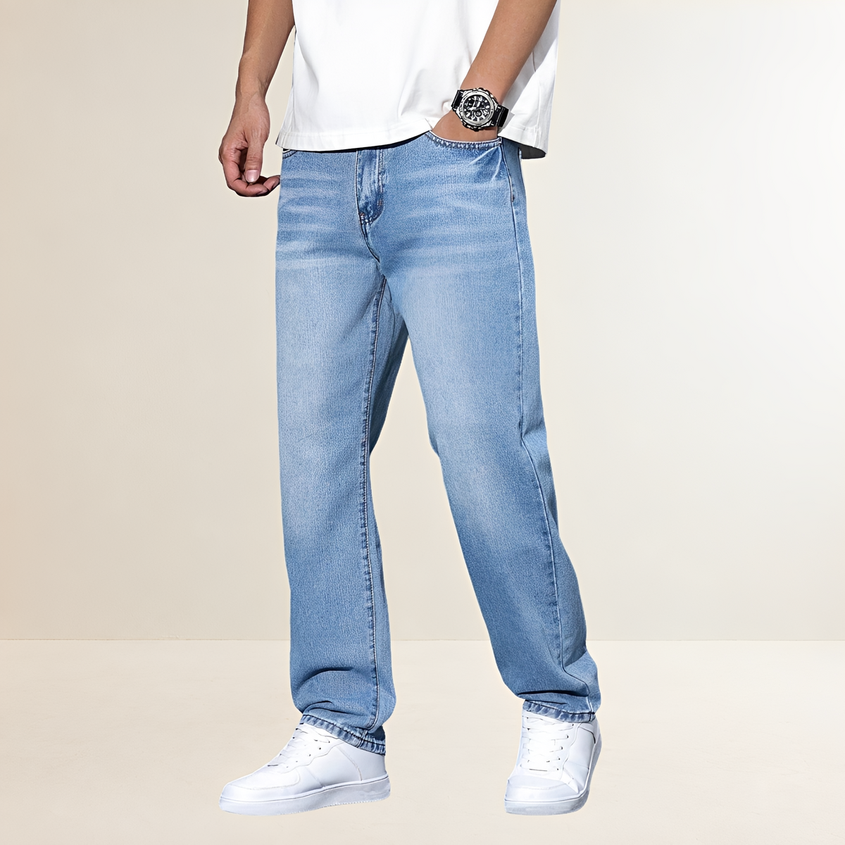 Jeans rectos de hombre con corte casual y cintura media