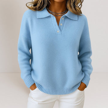 Jersey de mujer con cuello polo y botones - ajuste relajado