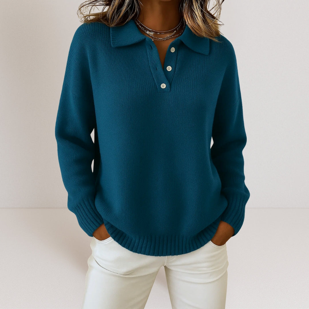 Jersey de mujer con cuello polo y botones - ajuste relajado