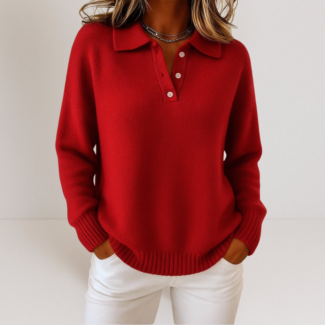 Jersey de mujer con cuello polo y botones - ajuste relajado