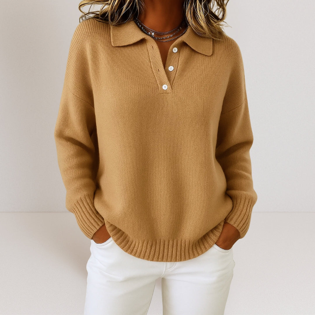 Jersey de mujer con cuello polo y botones - ajuste relajado
