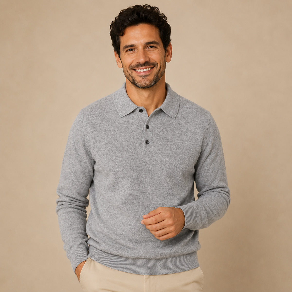 Jersey de polo de hombre con cuello clásico, manga larga y ajuste entallado