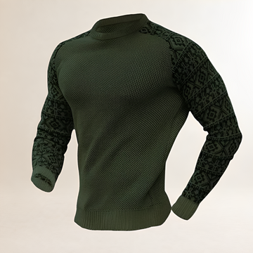 Jersey para hombre con mangas raglán de estilo Fair Isle en contraste, cuello redondo y corte regular