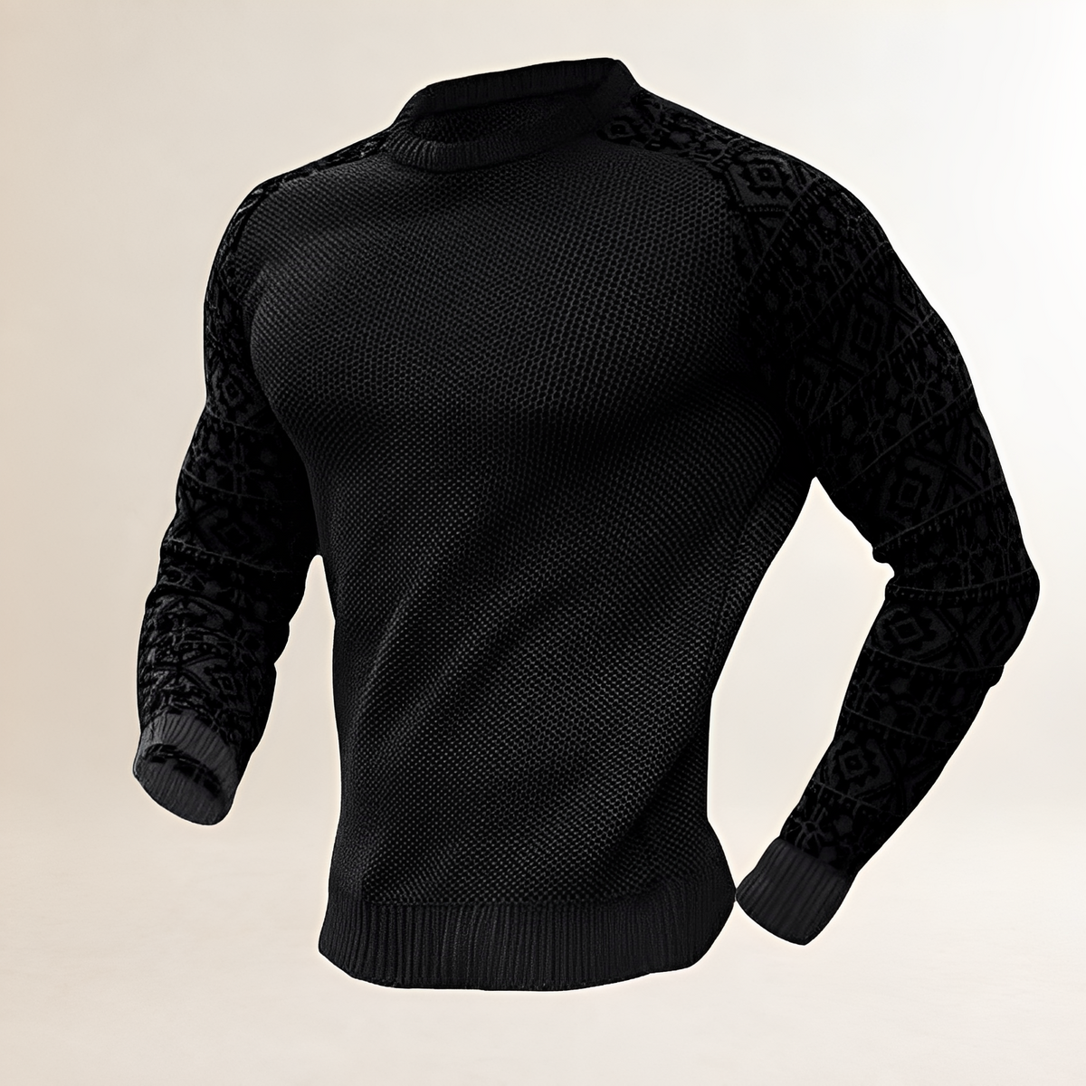 Jersey para hombre con mangas raglán de estilo Fair Isle en contraste, cuello redondo y corte regular