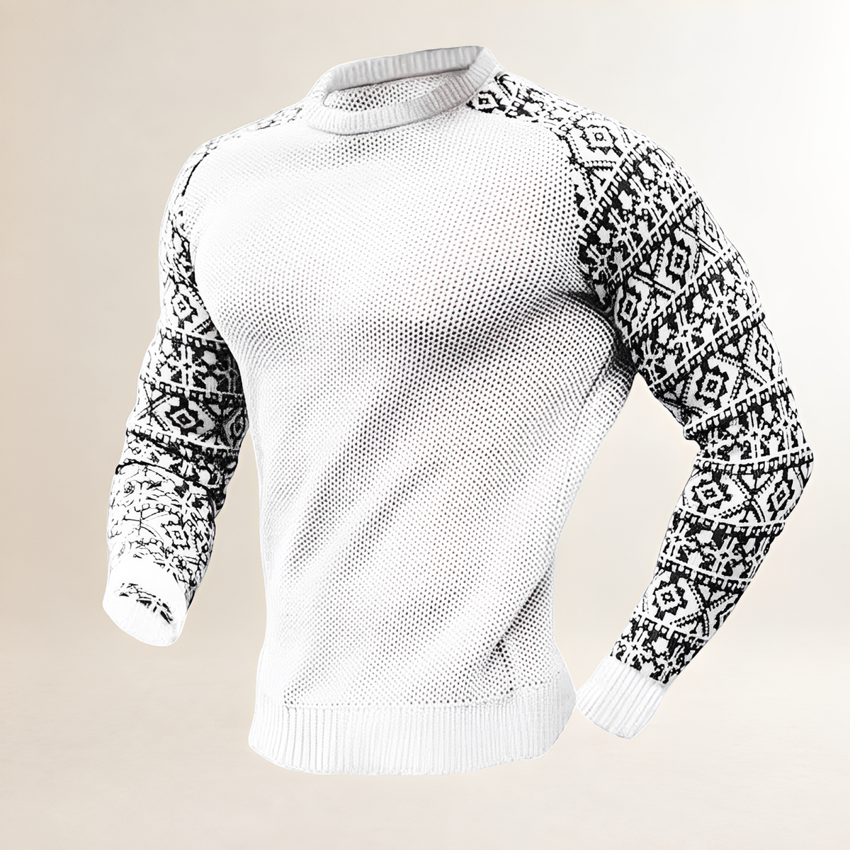 Jersey para hombre con mangas raglán de estilo Fair Isle en contraste, cuello redondo y corte regular