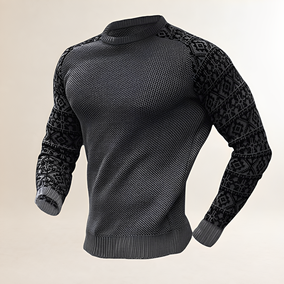 Jersey para hombre con mangas raglán de estilo Fair Isle en contraste, cuello redondo y corte regular