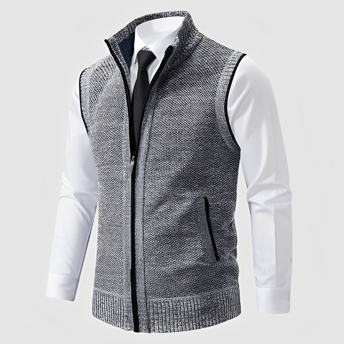 Jersey sin mangas con cremallera para hombre con cuello reverso y bolsillos laterales
