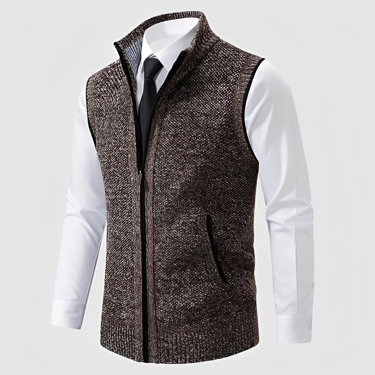 Jersey sin mangas con cremallera para hombre con cuello reverso y bolsillos laterales