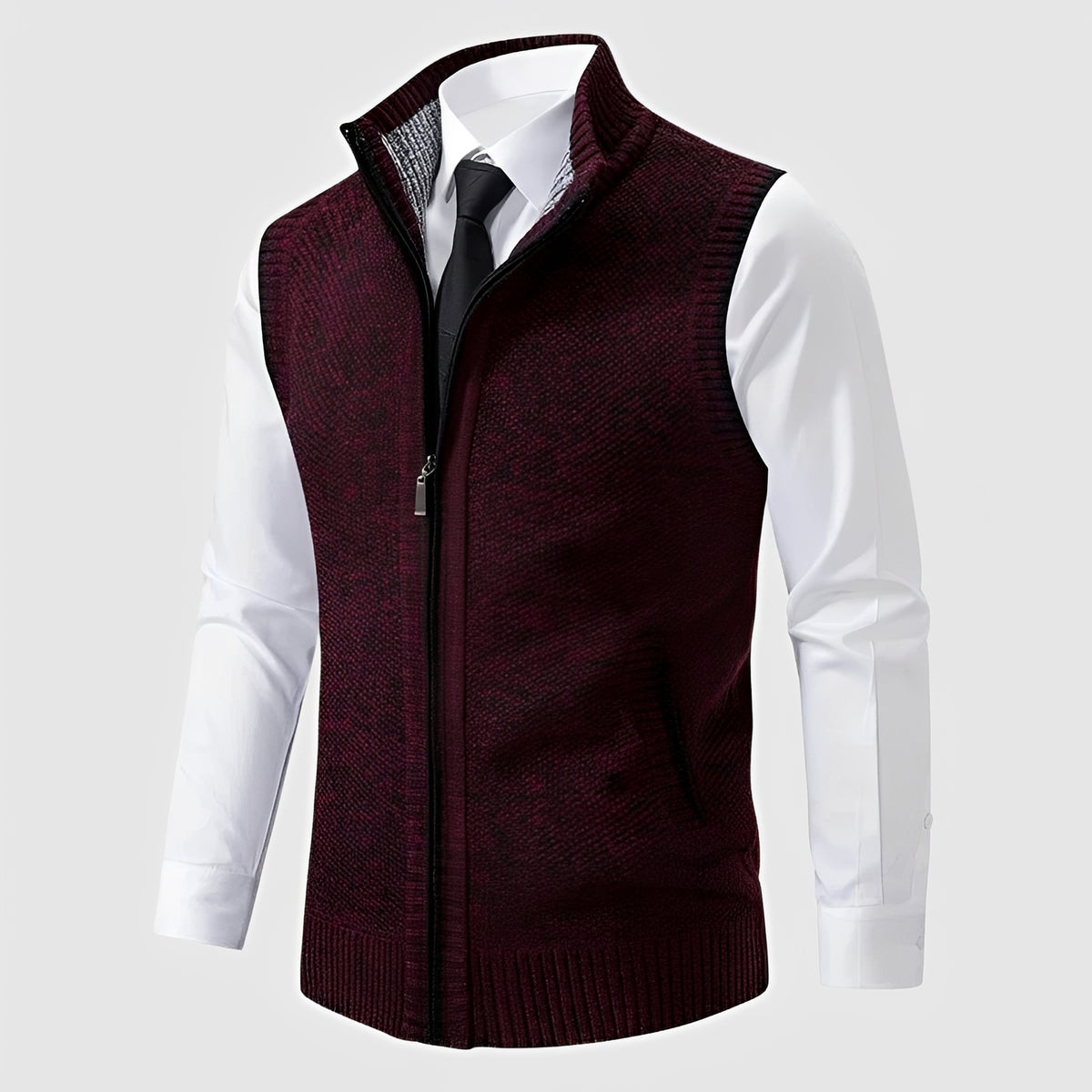 Jersey sin mangas con cremallera para hombre con cuello reverso y bolsillos laterales