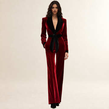Mono de mujer con solapa, cinturón y pantalón de pierna ancha