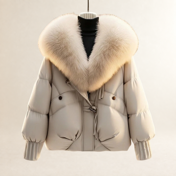 Mujer Chaqueta corta acolchada con cuello voluminoso y cinturón ajustable
