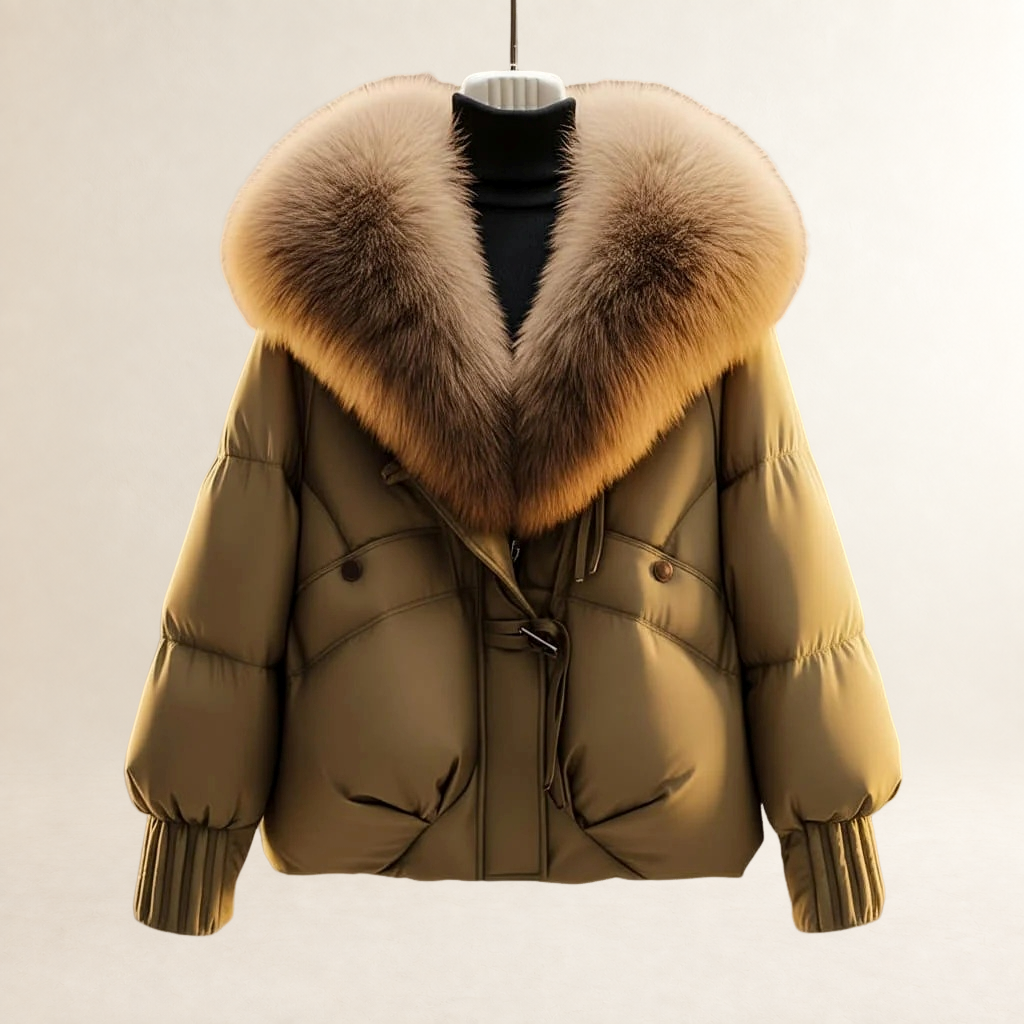 Mujer Chaqueta corta acolchada con cuello voluminoso y cinturón ajustable