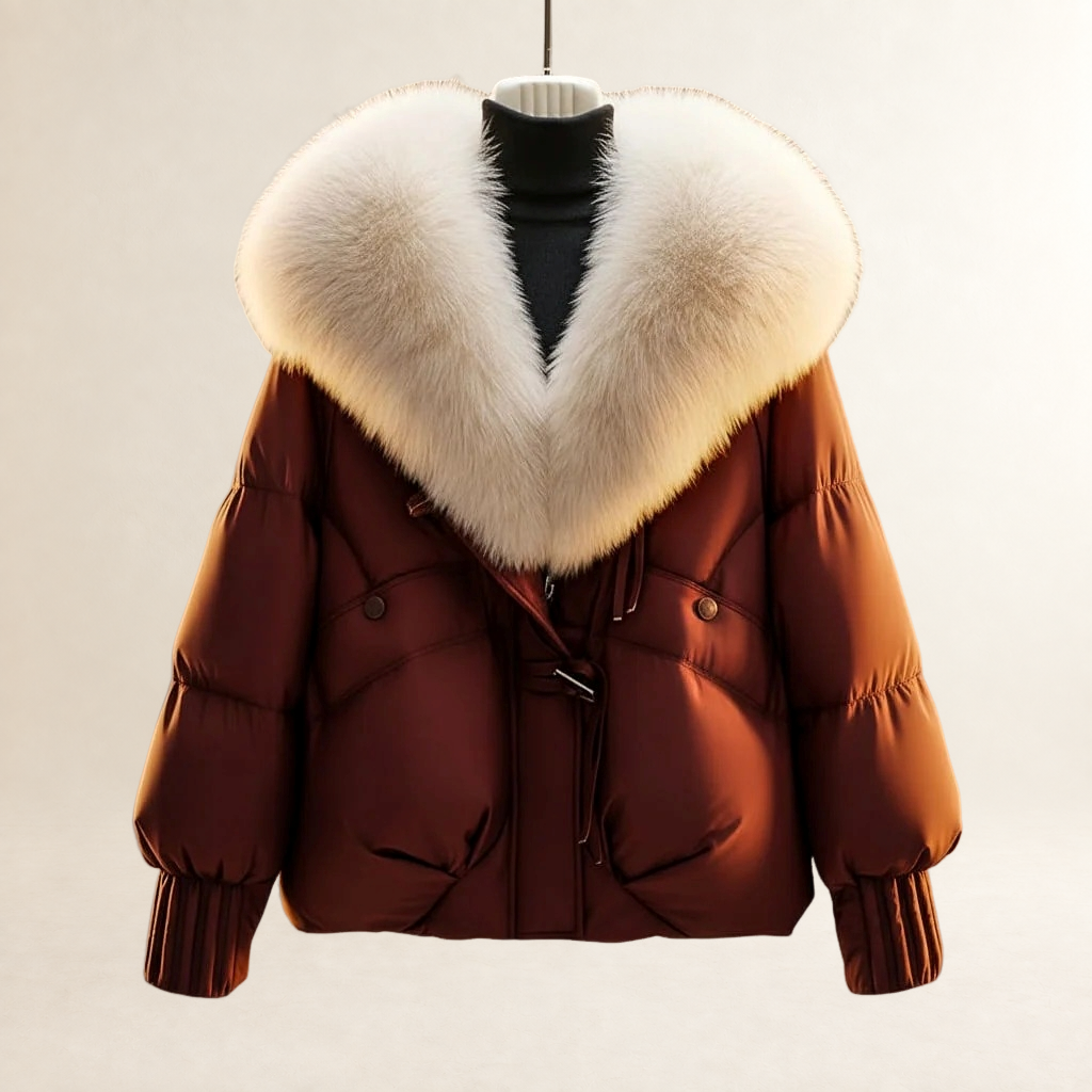 Mujer Chaqueta corta acolchada con cuello voluminoso y cinturón ajustable
