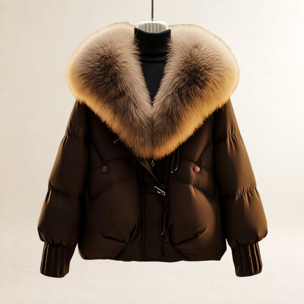 Mujer Chaqueta corta acolchada con cuello voluminoso y cinturón ajustable