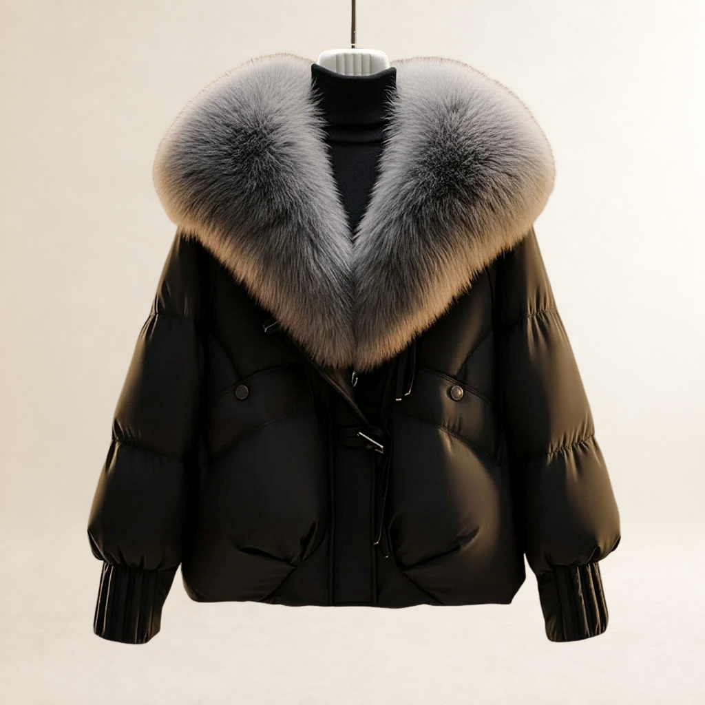 Mujer Chaqueta corta acolchada con cuello voluminoso y cinturón ajustable