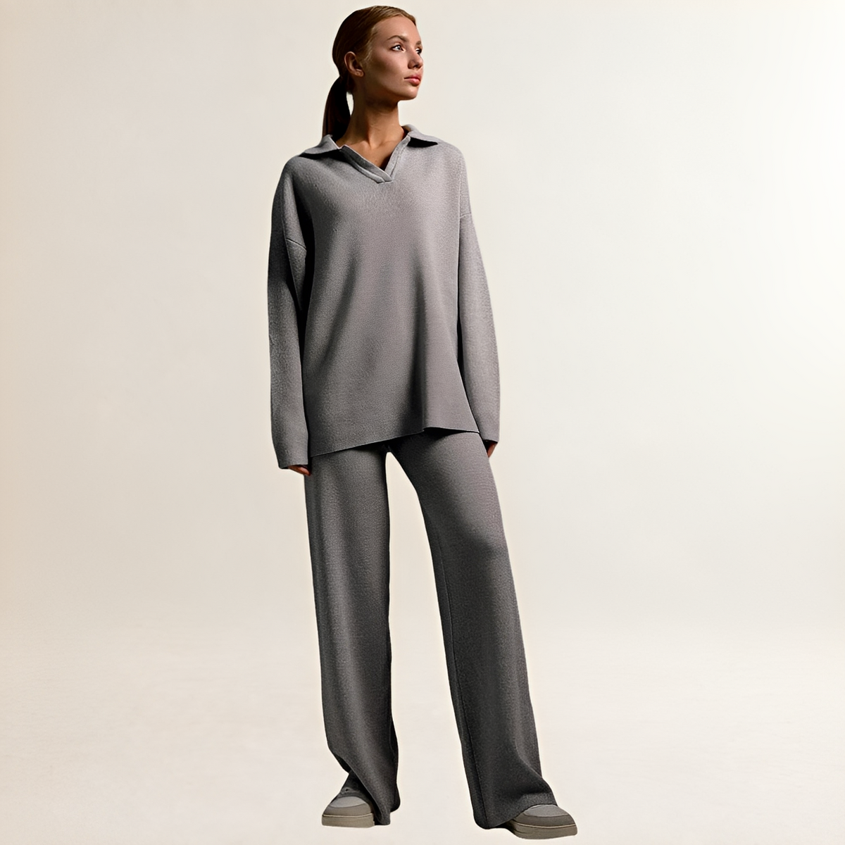 Mujer Conjunto de loungewear: top polo oversize y pantalón de pierna ancha