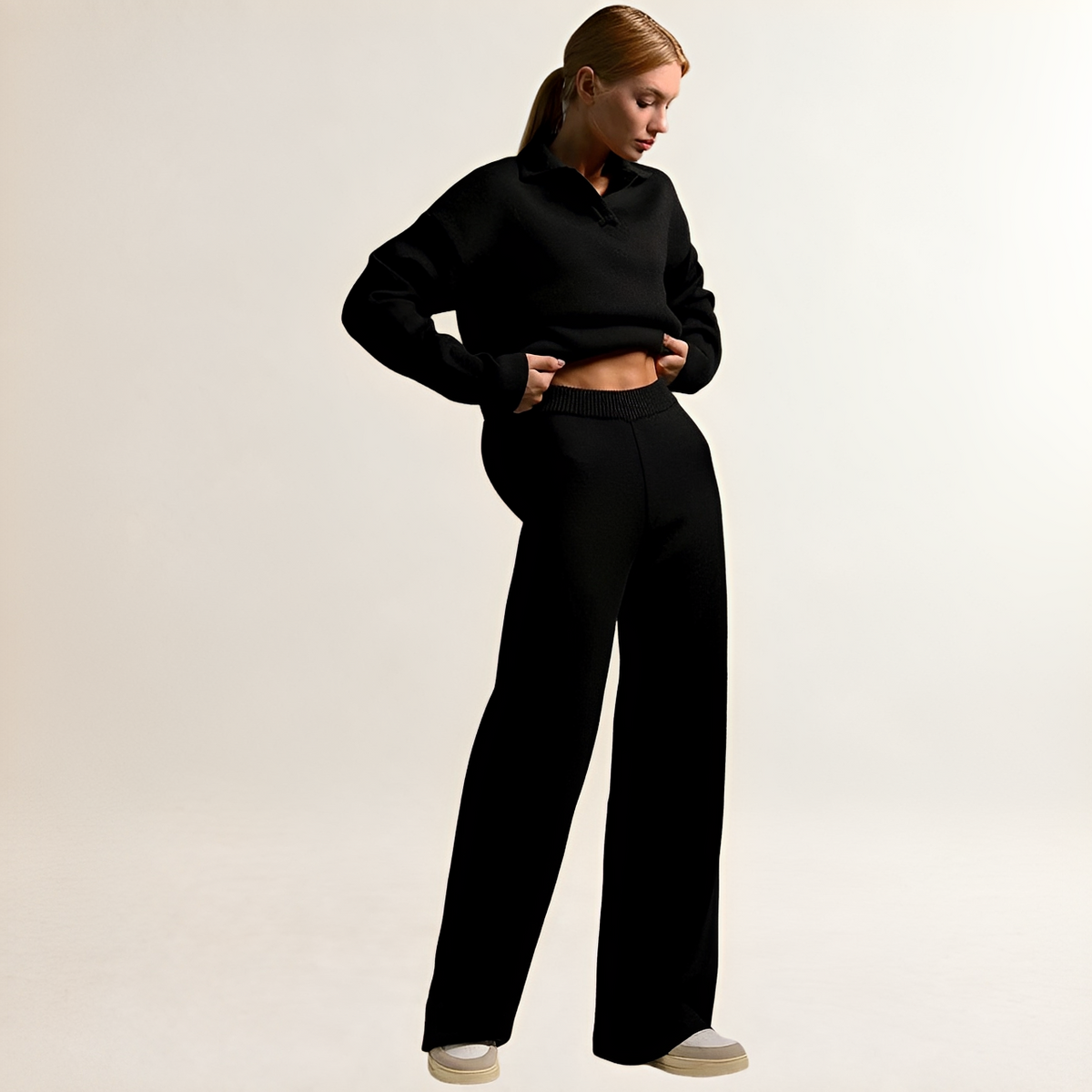 Mujer Conjunto de loungewear: top polo oversize y pantalón de pierna ancha