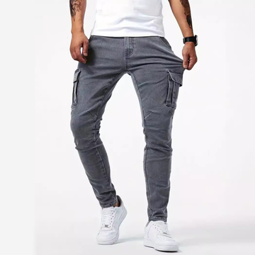 Pantalón vaquero cargo para hombre — tiro medio, ajuste slim