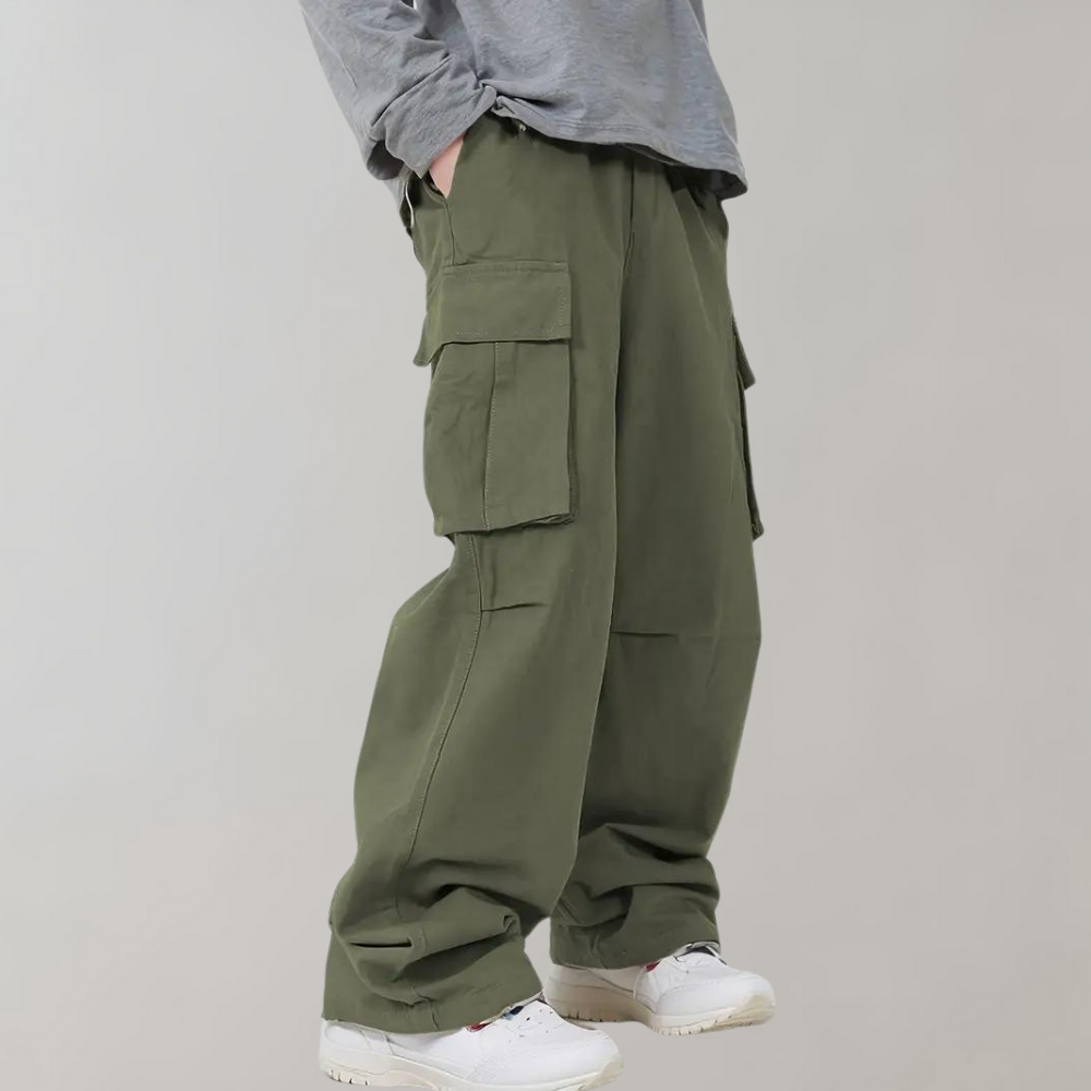 Pantalones cargo anchos para hombre con múltiples bolsillos
