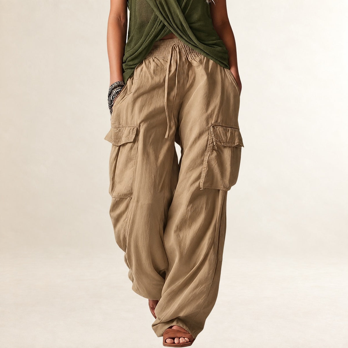 Pantalones cargo de mujer con cintura ajustable y corte relajado