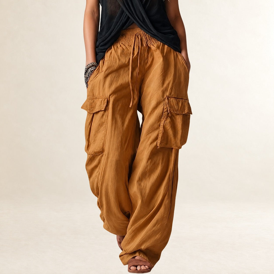 Pantalones cargo de mujer con cintura ajustable y corte relajado