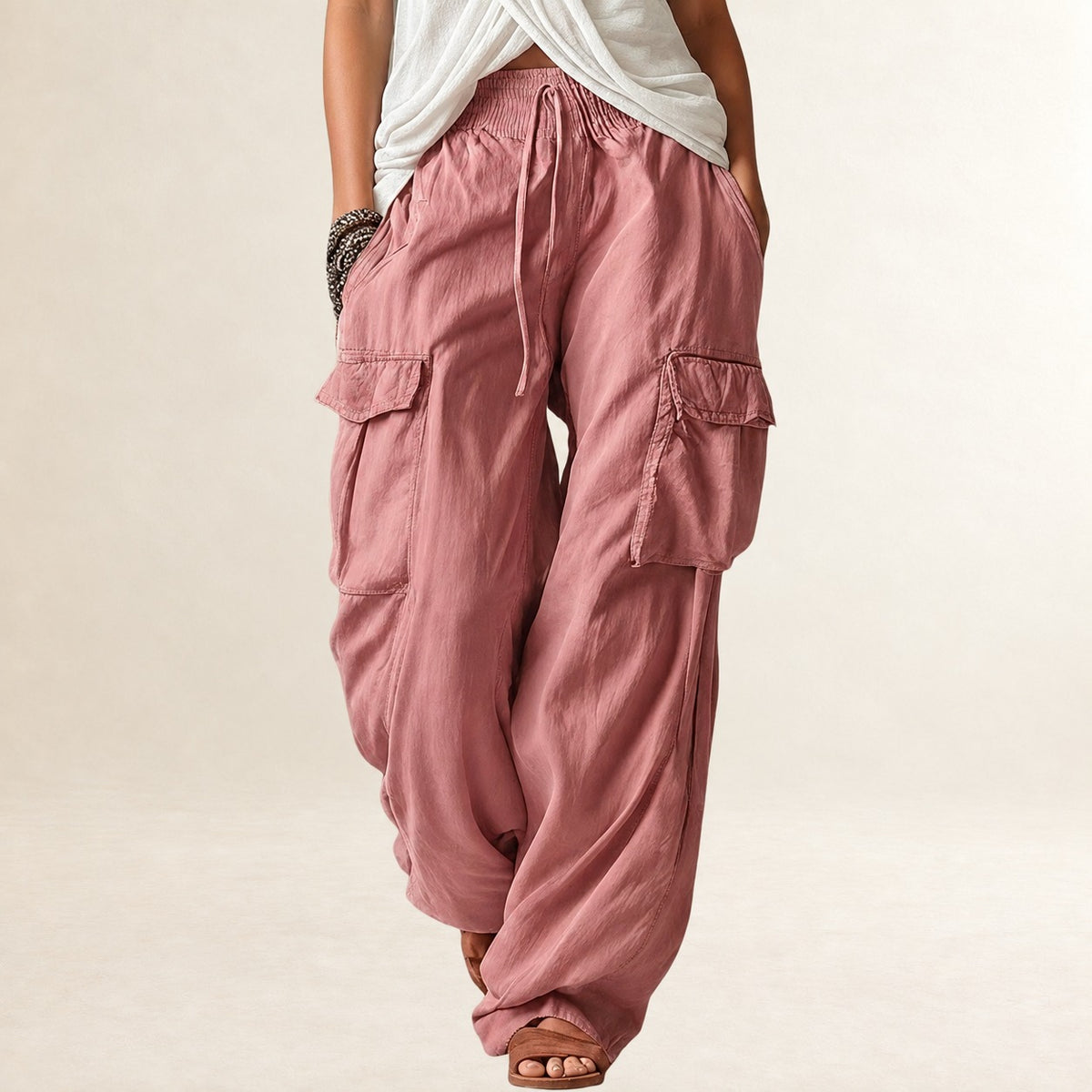 Pantalones cargo de mujer con cintura ajustable y corte relajado