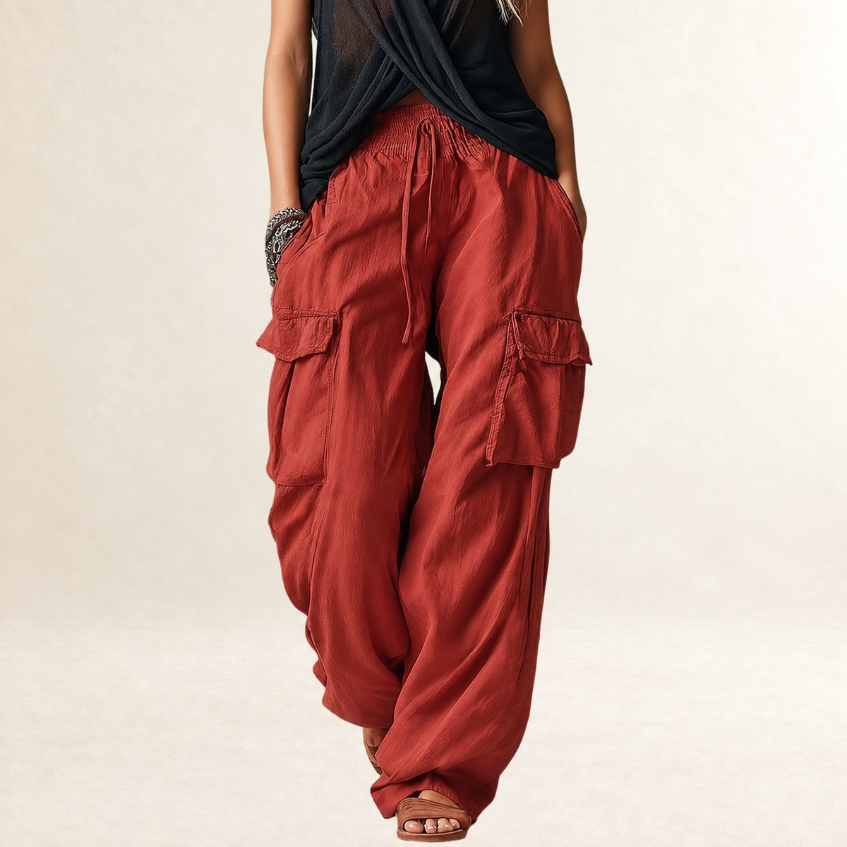 Pantalones cargo de mujer con cintura ajustable y corte relajado
