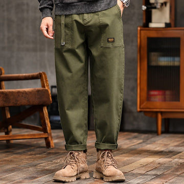 Pantalones cargo para hombre con bolsillos laterales de corte recto y ajuste relajado