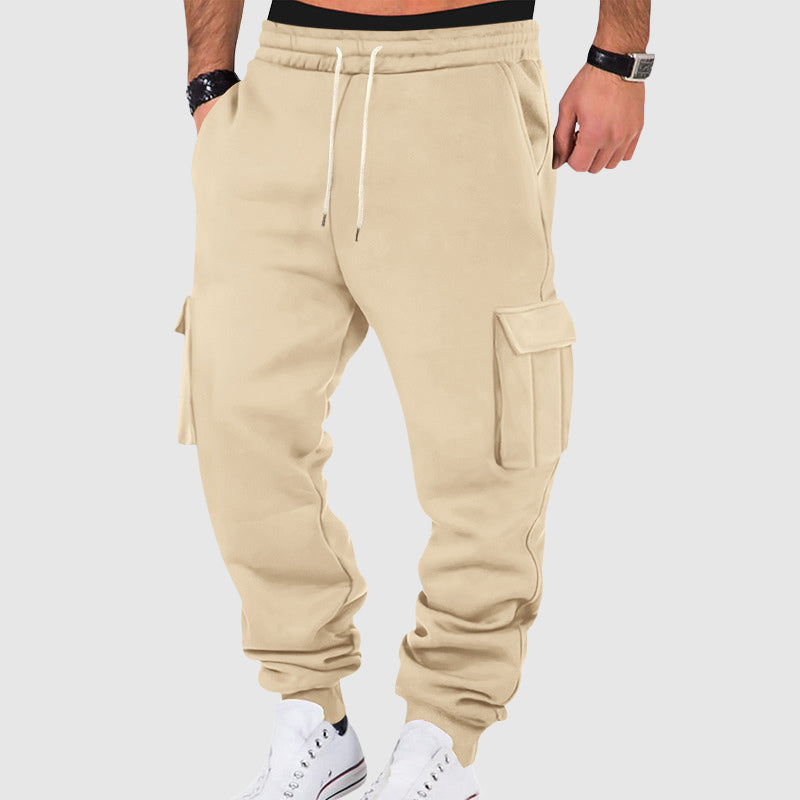 Pantalones cargo para hombre con bolsillos laterales y cintura con cordón - corte relajado