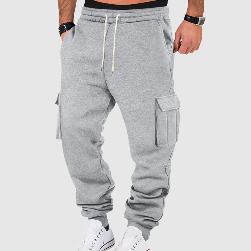 Pantalones cargo para hombre con bolsillos laterales y cintura con cordón - corte relajado