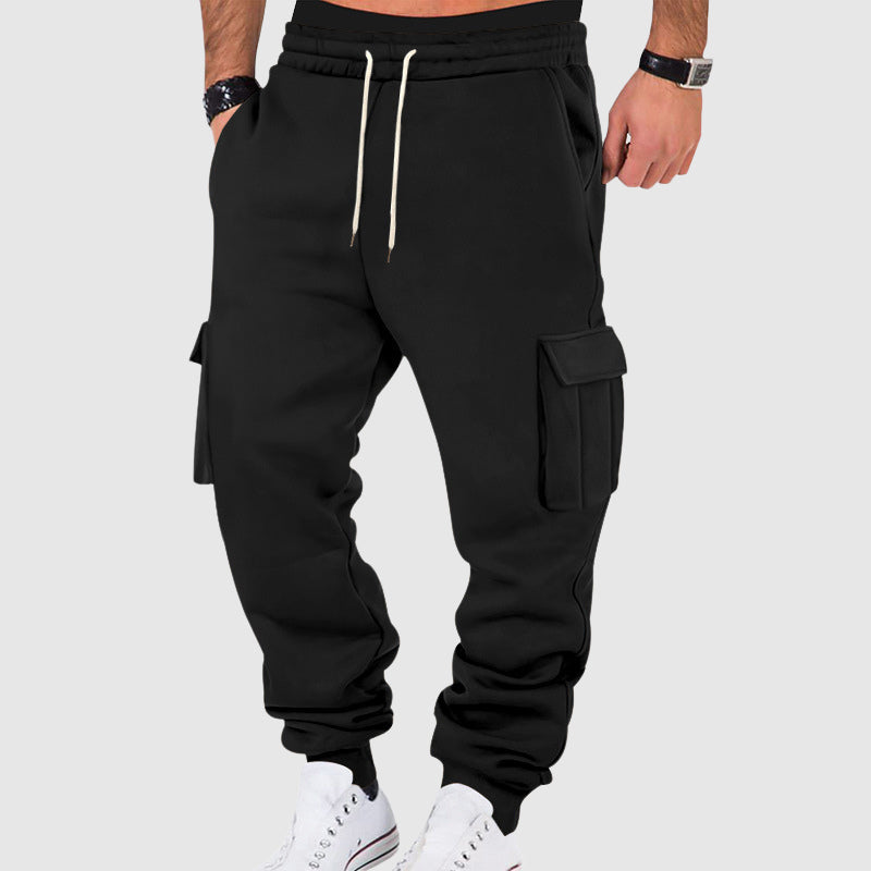 Pantalones cargo para hombre con bolsillos laterales y cintura con cordón - corte relajado